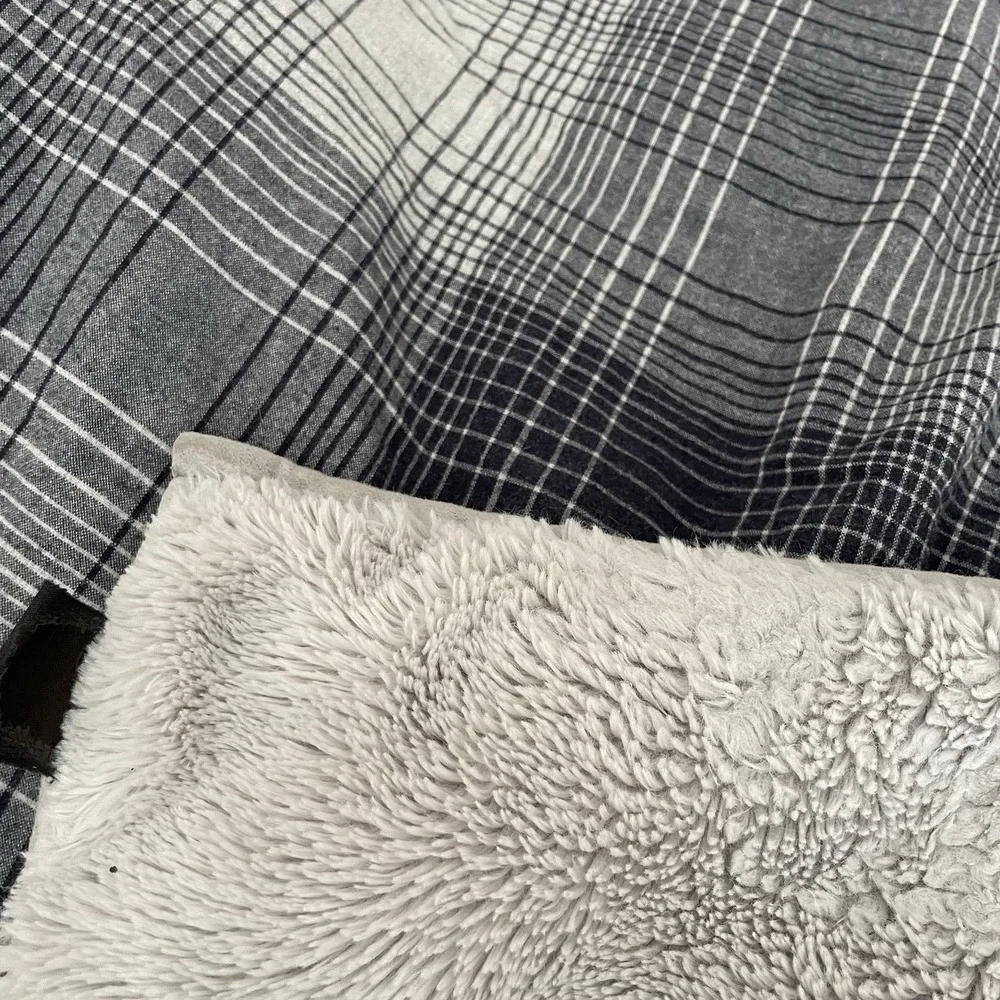 Ugg Avery Sherpa Lined Comforter 84x90 Full Queen Navy Plaid Flannel Gray Plush